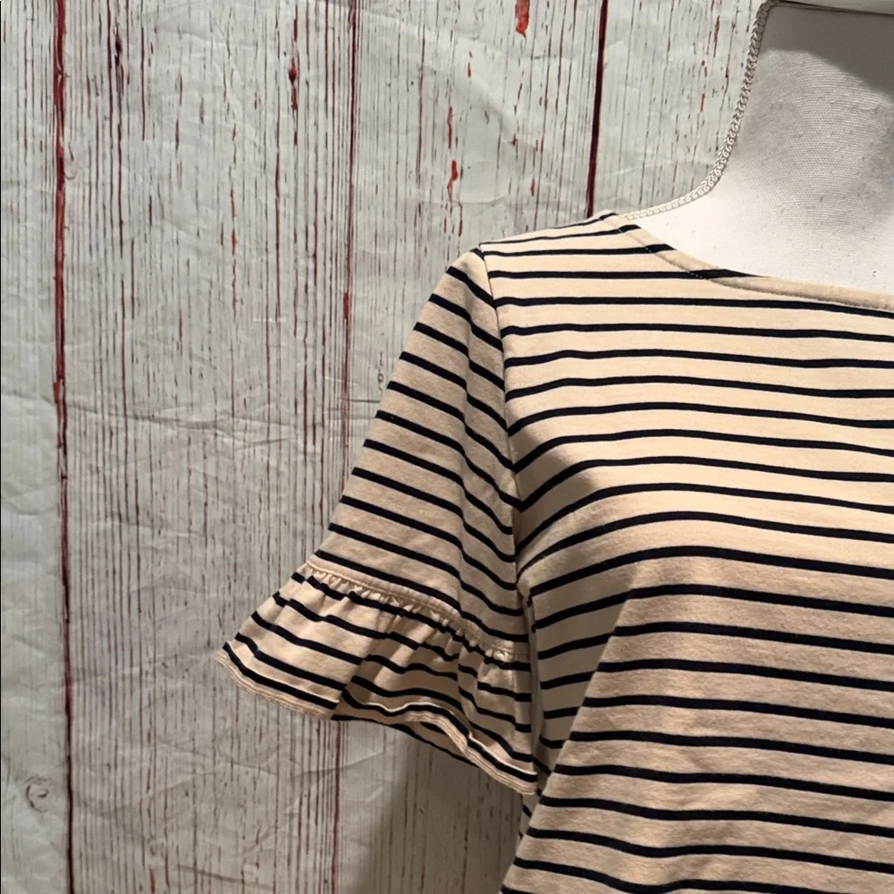 J. Crew Black and Cream Ruffle Sleeve Tee - Picture 2 of 2